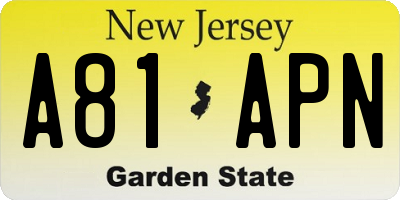 NJ license plate A81APN