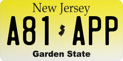 NJ license plate A81APP