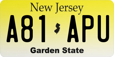 NJ license plate A81APU