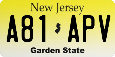 NJ license plate A81APV