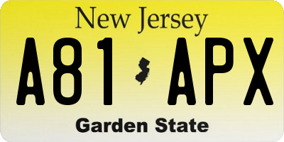 NJ license plate A81APX