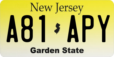 NJ license plate A81APY