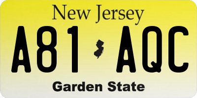NJ license plate A81AQC