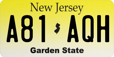 NJ license plate A81AQH
