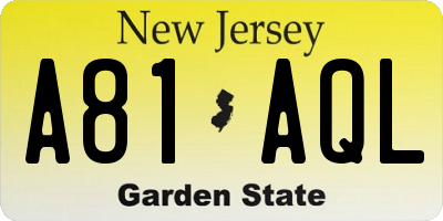 NJ license plate A81AQL