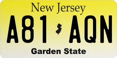 NJ license plate A81AQN