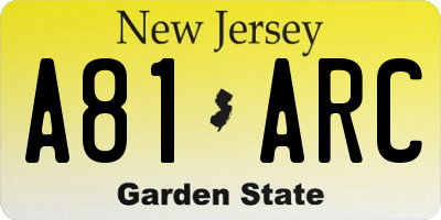NJ license plate A81ARC