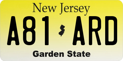 NJ license plate A81ARD