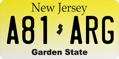 NJ license plate A81ARG