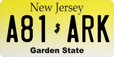 NJ license plate A81ARK