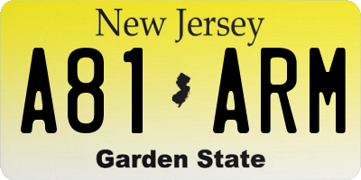 NJ license plate A81ARM