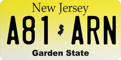 NJ license plate A81ARN