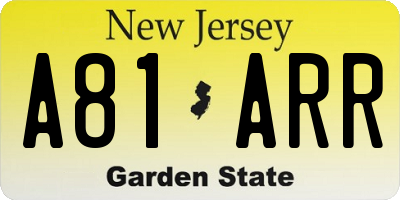 NJ license plate A81ARR