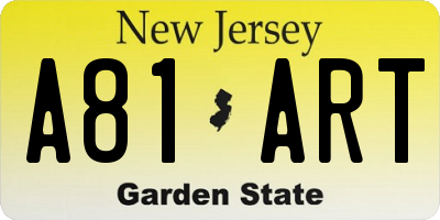 NJ license plate A81ART