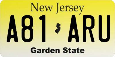 NJ license plate A81ARU