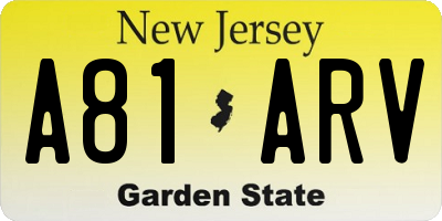 NJ license plate A81ARV