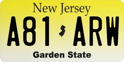 NJ license plate A81ARW