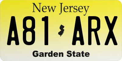 NJ license plate A81ARX