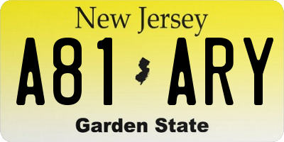 NJ license plate A81ARY