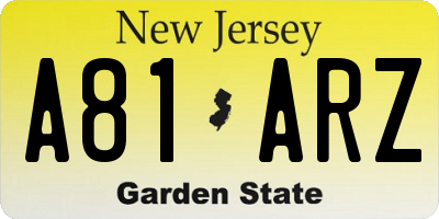 NJ license plate A81ARZ