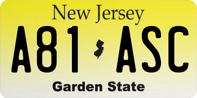 NJ license plate A81ASC