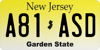 NJ license plate A81ASD
