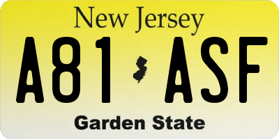 NJ license plate A81ASF