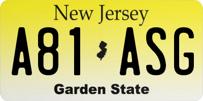 NJ license plate A81ASG