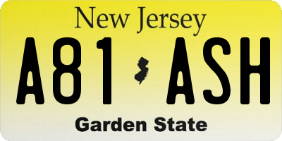 NJ license plate A81ASH