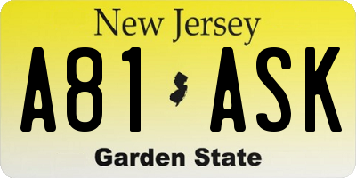 NJ license plate A81ASK