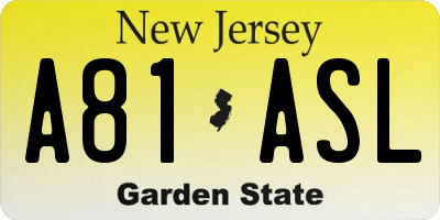 NJ license plate A81ASL