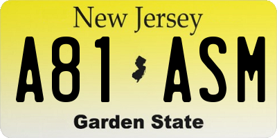 NJ license plate A81ASM