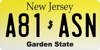 NJ license plate A81ASN