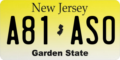 NJ license plate A81ASO