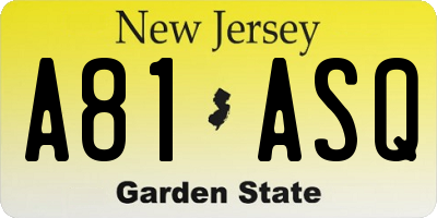NJ license plate A81ASQ