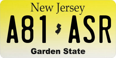 NJ license plate A81ASR