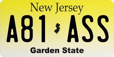 NJ license plate A81ASS