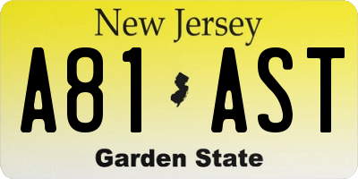 NJ license plate A81AST