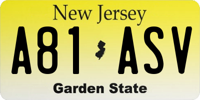NJ license plate A81ASV