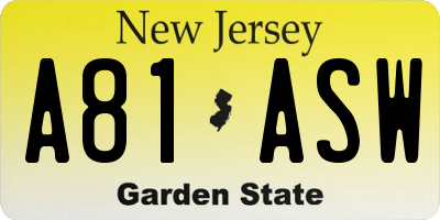 NJ license plate A81ASW