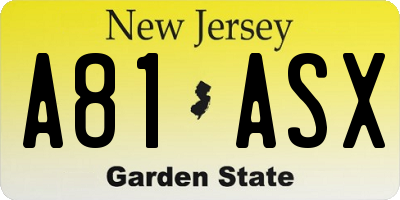 NJ license plate A81ASX