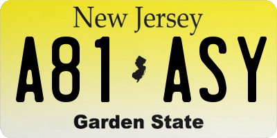 NJ license plate A81ASY