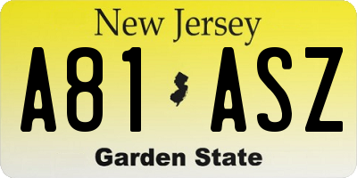 NJ license plate A81ASZ