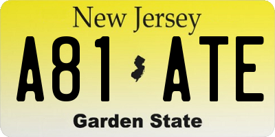 NJ license plate A81ATE