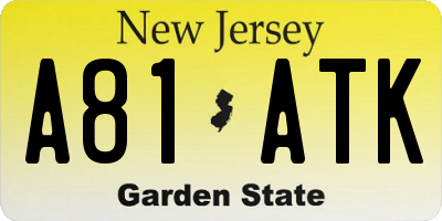 NJ license plate A81ATK