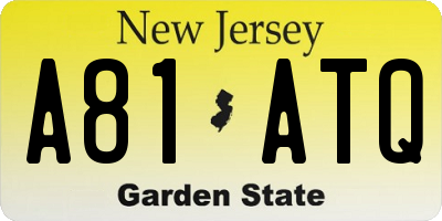 NJ license plate A81ATQ