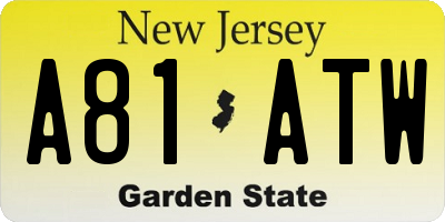NJ license plate A81ATW
