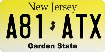 NJ license plate A81ATX