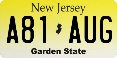 NJ license plate A81AUG
