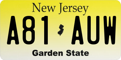 NJ license plate A81AUW